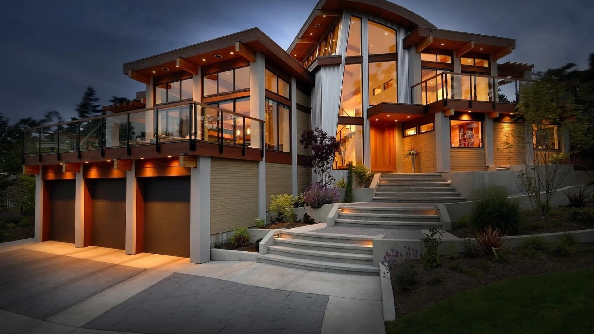 Luxury custom home at dusk